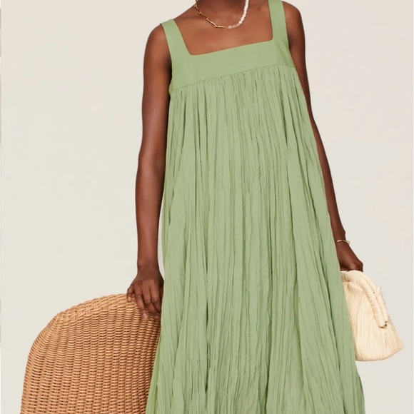 Bibhu Mohapatra green empire maxi dress pleated square neck size 2 - Picture 2 of 6